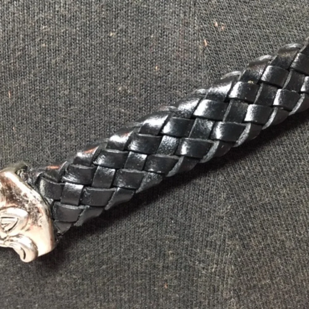 Braided Leather Navy w/ Floral Silver Toned Ornaments Belt Small